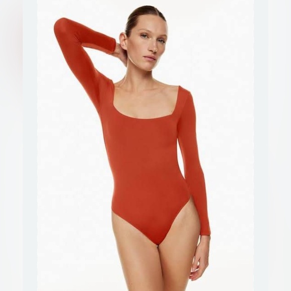 Babaton Artizia Square Neckline Rust/Orange/Copper/Long Sleeve Bodysuit-Small - Picture 1 of 11